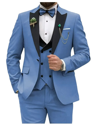 Slim Fit Men Suits Double Breasted Groom Formal Business Male Blazer Set Peak Lapel Party Wedding Tuxedo (Jacket+Vest+Pants)