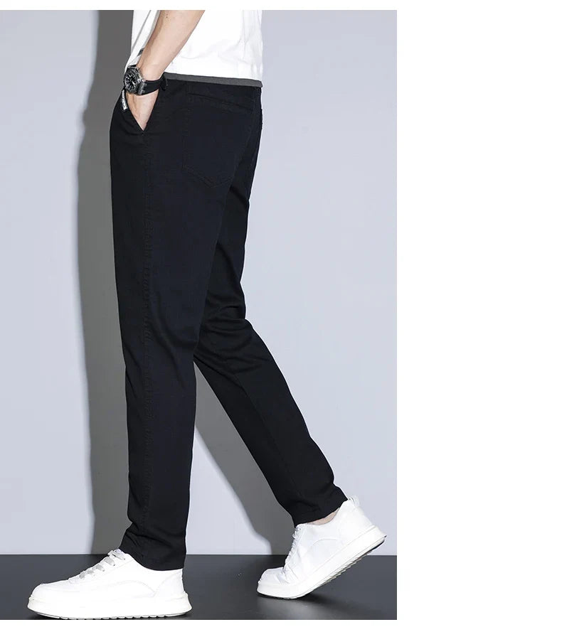 Spring Summer Thin Men's Slim Straight Casual Pants Fashion Korean Solid Color Elastic Comfortable Business Gray Trousers