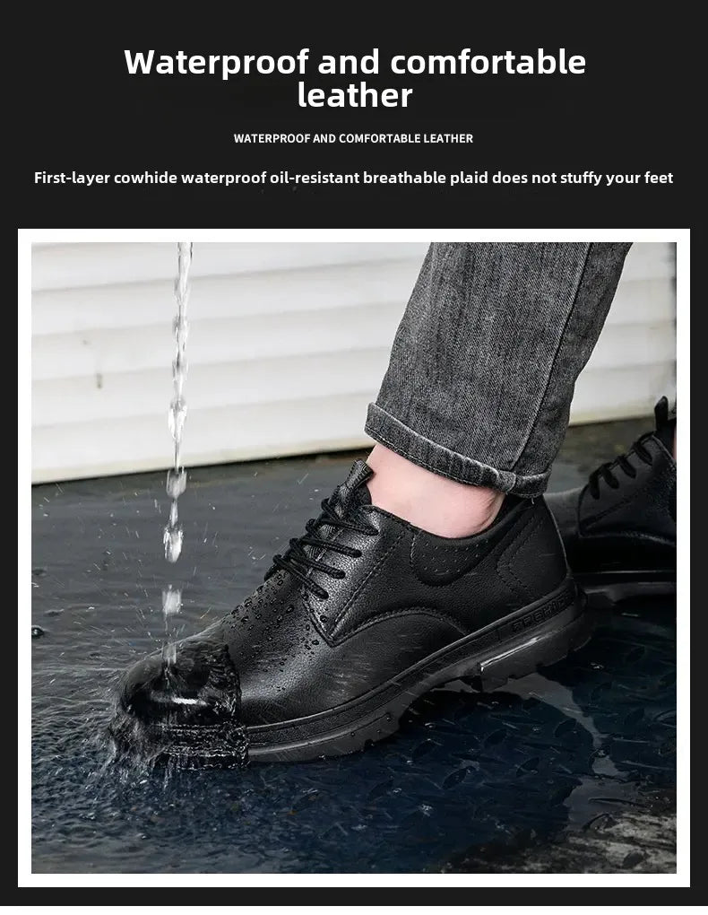 Fashion 2026 Genuine Leather Waterproof Men Safety Shoes Boots Work Sneakers Indestructible Steel Toe Nail Proof Male Footwear