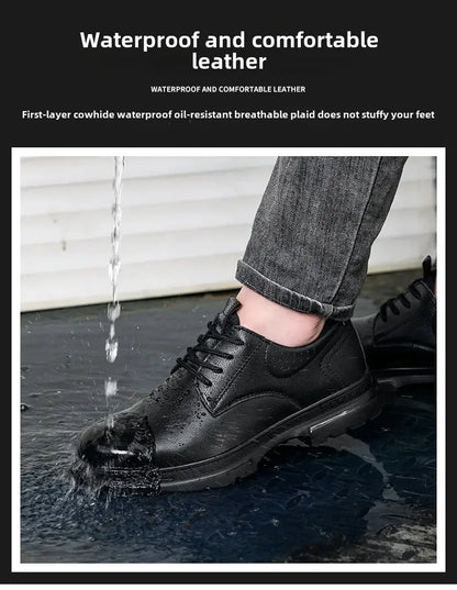 Fashion 2026 Genuine Leather Waterproof Men Safety Shoes Boots Work Sneakers Indestructible Steel Toe Nail Proof Male Footwear