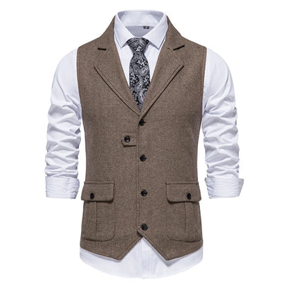 Tailored Collar Vest for Men Single Breasted Herringbone Tweed Suit Vest Mens Formal Striped Waistcoat Punk Groomsmen Wedding