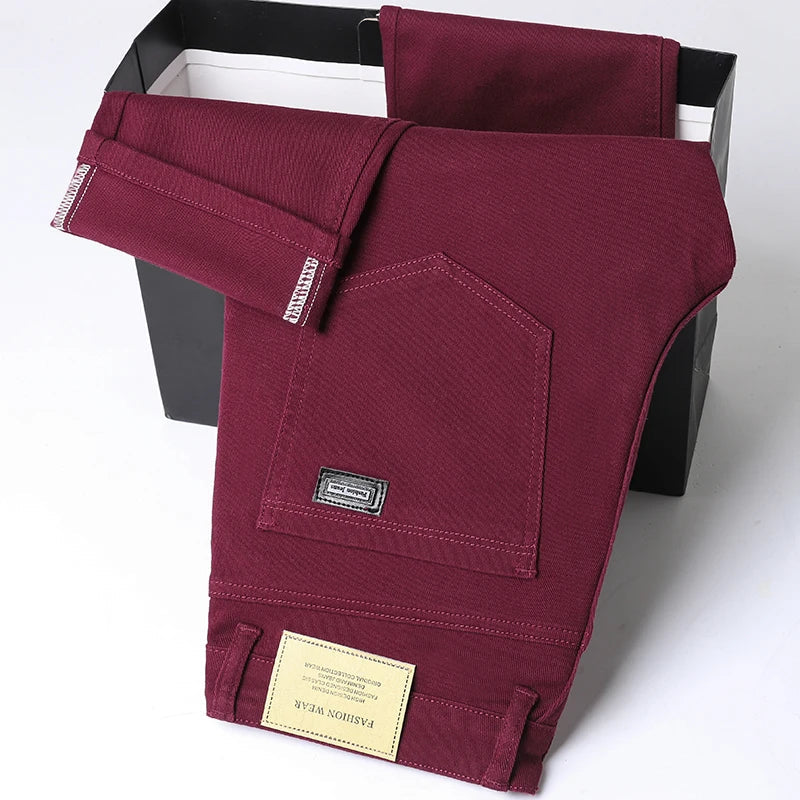 Cotton White Jeans Men's Elastic Soft Comfortable Business Casual Trousers Fashion Korean Fit Straight Spring Autumn Denim Pants