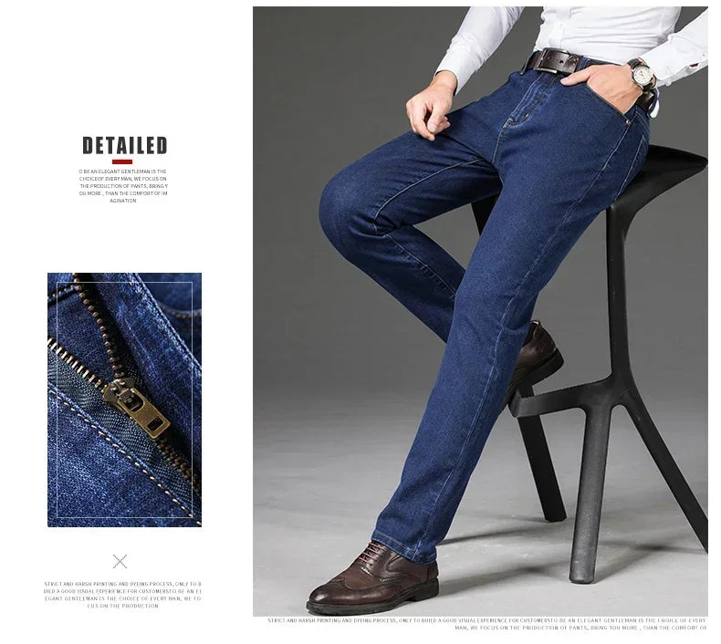 Winter Fleece Men's Casual Jeans Stretch Fashion Cotton Thick Plush Warm Denim Trousers Male Brand Pants Plus Size 42 44 46