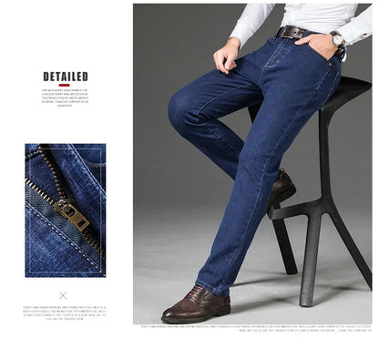 Winter Fleece Men's Casual Jeans Stretch Fashion Cotton Thick Plush Warm Denim Trousers Male Brand Pants Plus Size 42 44 46
