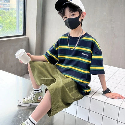 Stripe Outdoor Clothes for Children Tracksuit Boy 7 14 Years Clothing Boys Outfit Set 10 Children's Suit Boy's Child Summer Sets