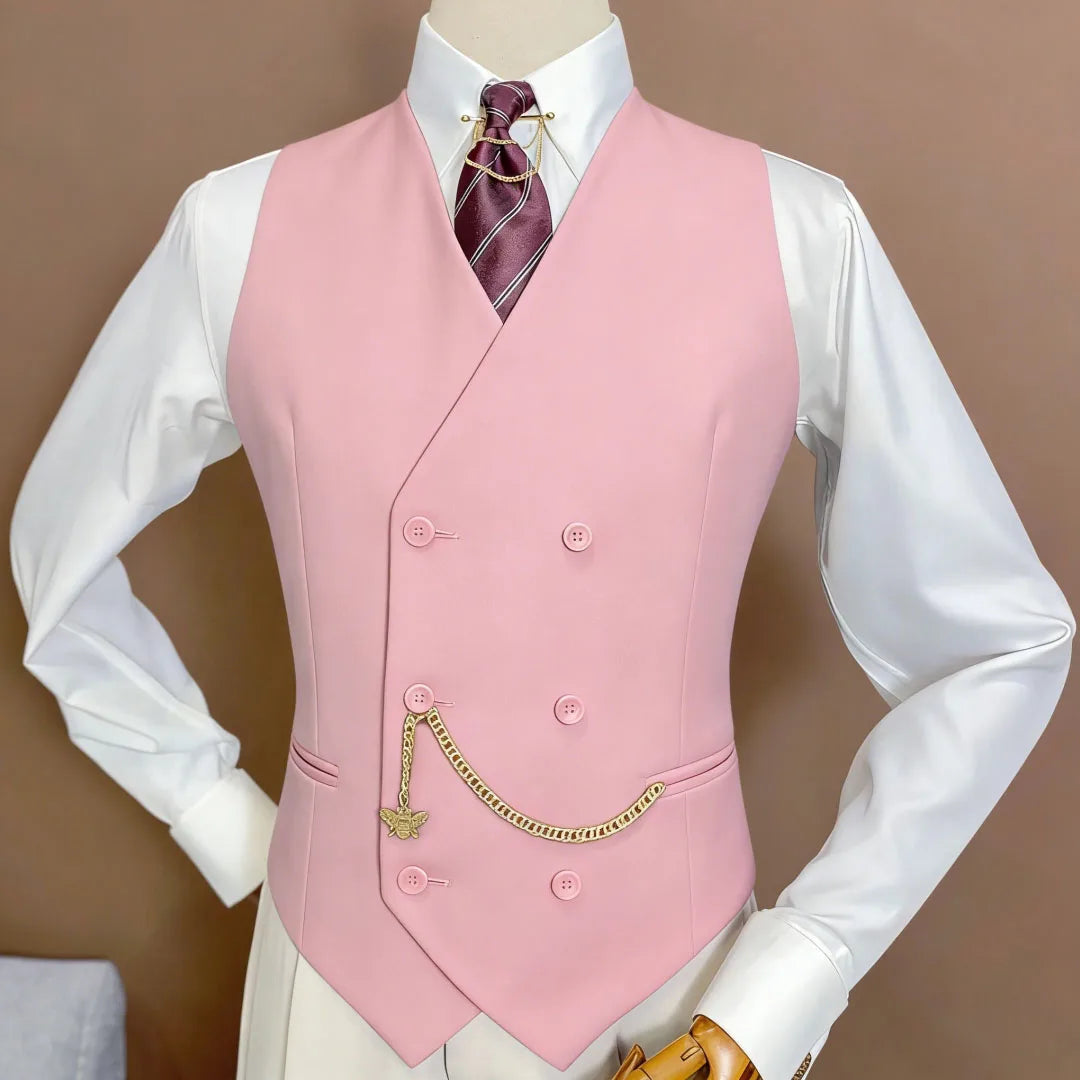 Men Vest Black Double Button V Neck Solid Waistcoat For Wedding Birthday Banquet Party Office Business Work Daily Men Suit Vest