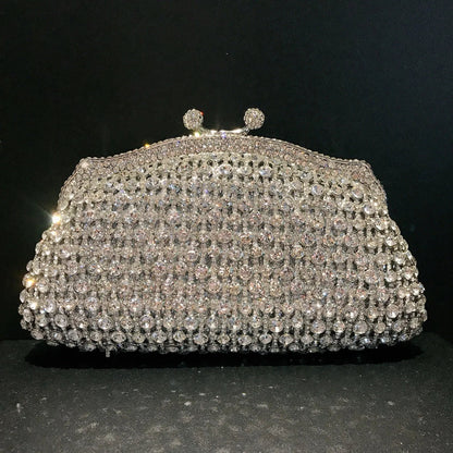Women Elegant Silver Formal Rhinestone Clutch Purse Banquet Party Wedding Crystal Evening Bag Luxury Diamond Bridal Handbag