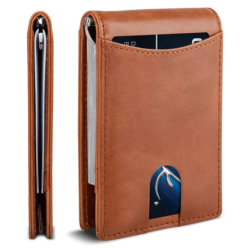Geestock 2 Fold Credit Card Wallet Microfiber Leather Rfid Anti-Theft Brush Dollar Clip Men's Short Coin Purse Slim Card Holder