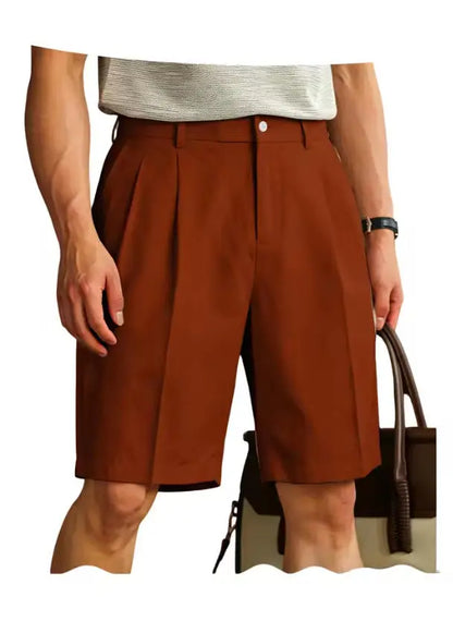 Men's Shorts Casual Pleated Dress Elastic Waist Multi Pockets Classic-Fit Golf Shorts for Men Cotton Summer Formal Shorts Sports