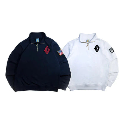 2 Pcs Outerwear Co-ords Y2K Retro JEE Quarterzip Pullover Hoodie American Trend Zipneck Embroidery Streetwear Sweatshirt Set