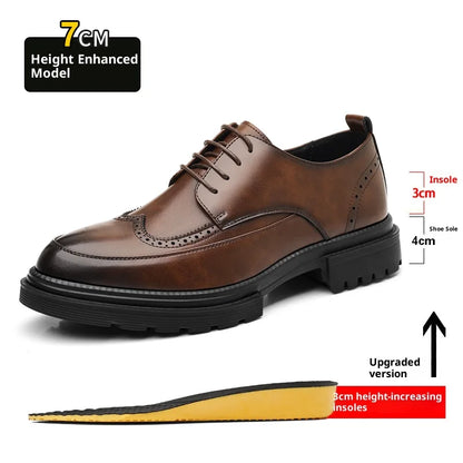 Big Size Men Height Increaseing Dress Brogue Shoes Gentleman Suit Elevator Shoes Oxford Invisible Heel 4/7/9CM Wedding Man Shoes