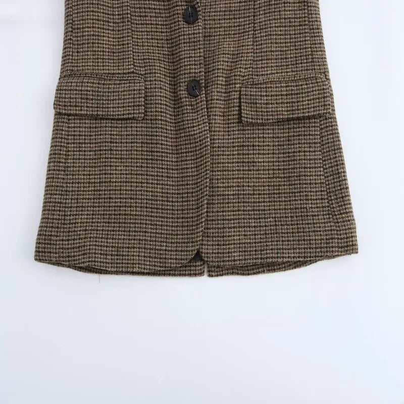 Autumn Winter Plaid Mixed Fabric Women's Suit Jaet Versatile Design New Arrival Faionable Commute Sle Long Sve