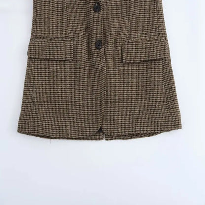 Autumn Winter Plaid Mixed Fabric Women's Suit Jaet Versatile Design New Arrival Faionable Commute Sle Long Sve
