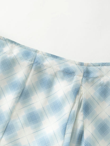 Women's Summer 2025 New Arrival Irregular A-line Hem Plaid Skirt Flowing Relaxed Fit Skirts 25FS12713