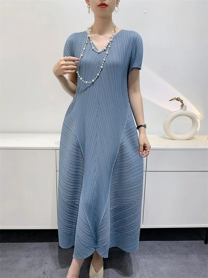 Miyake Bud Elegant Dresses for Women 2024 Autumn New Pleated Casual Fashion Solid Color Party Formal Occasion Dresses