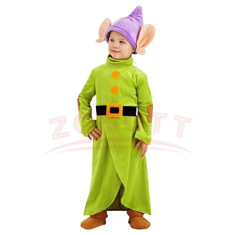 Seven Dwarf Man Costume Snow Princess Outfit Christmas Child Boys Girls Big Ears Elf Pixie Cosplay Santa Party Clothes For Kids