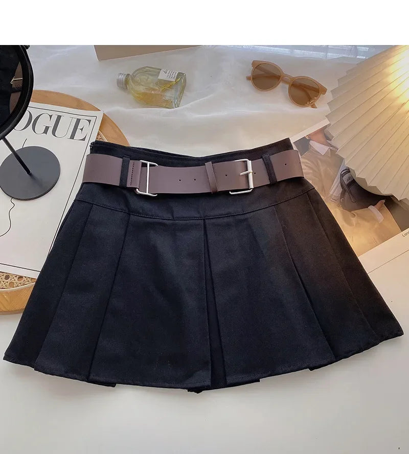 Girls Pleated Skirt Brown Casual All-match Cargo Skirt for Kids 3-13 Years Children Short A-line High Waist Tutu Skirt with Belt