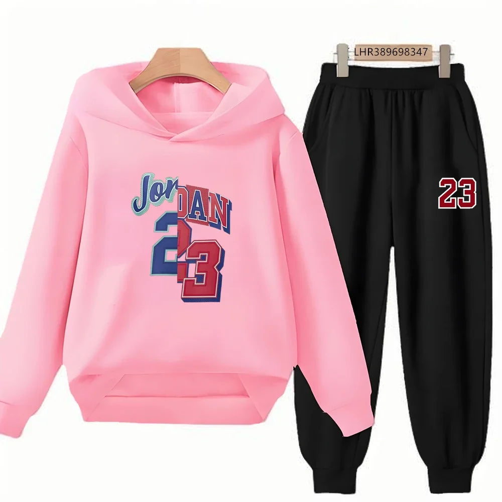 Children Hoodie 3-12 Years Boys Girls Red Casual Tops+Pants Sets Long Sleeves Fashion Kids Basketball Jersey No. 23 Clothes