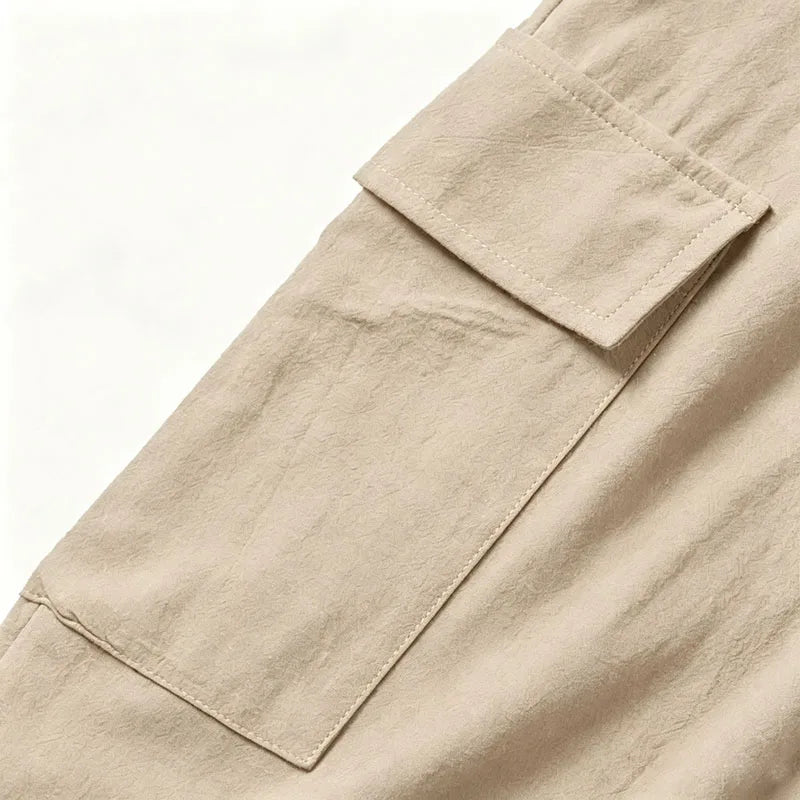 Men's Cotton Linen Blend Cargo Jogger Pants Elastic Waist Drawstring Multi Pockets Casual Breathable Streetwear Trousers for Men