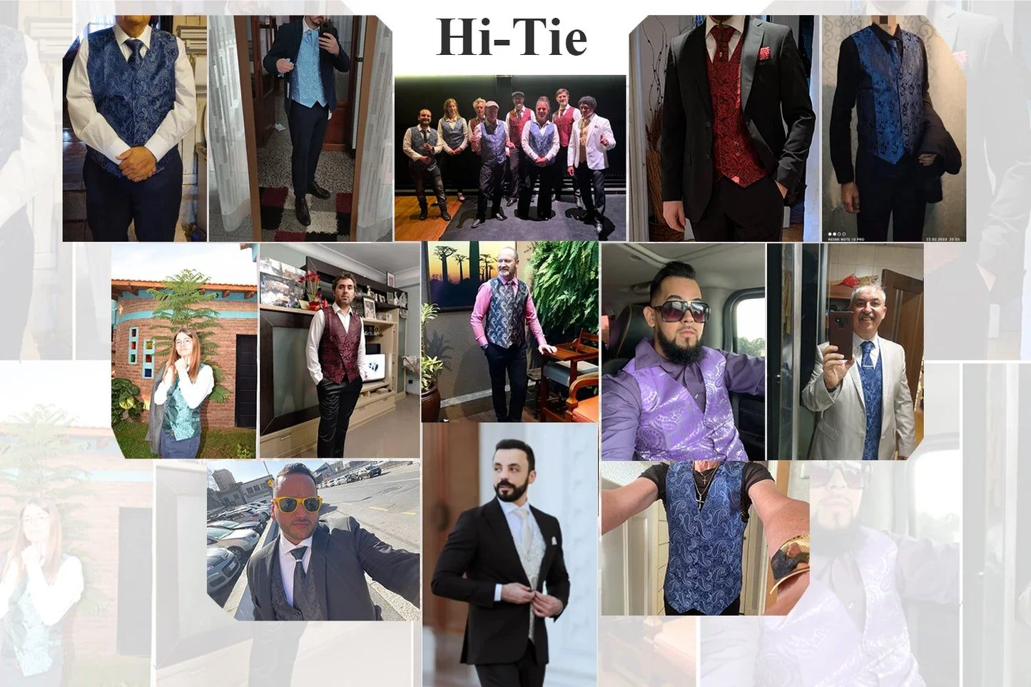 Elegant Purple Silk Mens Vests Tie Fashion Paisley Jacquard Sleeveless Jacket 4PC Hanky Cufflink Paisley Suit Waistcoats Wedding