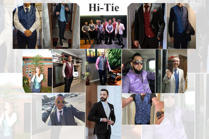 Elegant Purple Silk Mens Vests Tie Fashion Paisley Jacquard Sleeveless Jacket 4PC Hanky Cufflink Paisley Suit Waistcoats Wedding