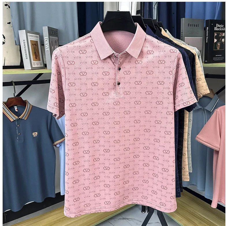 Luxury fashion brand trend printed short sleeve polo shirt men's summer new personality comfort breathable casual lapel T-shirt