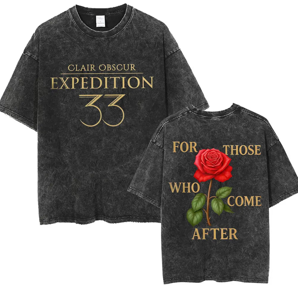 Game Clair Obscur Expédition 33 Vintage Washed T Shirts Men's Women Casual High Quality Oversized Cotton T-shirt Fans Streetwear