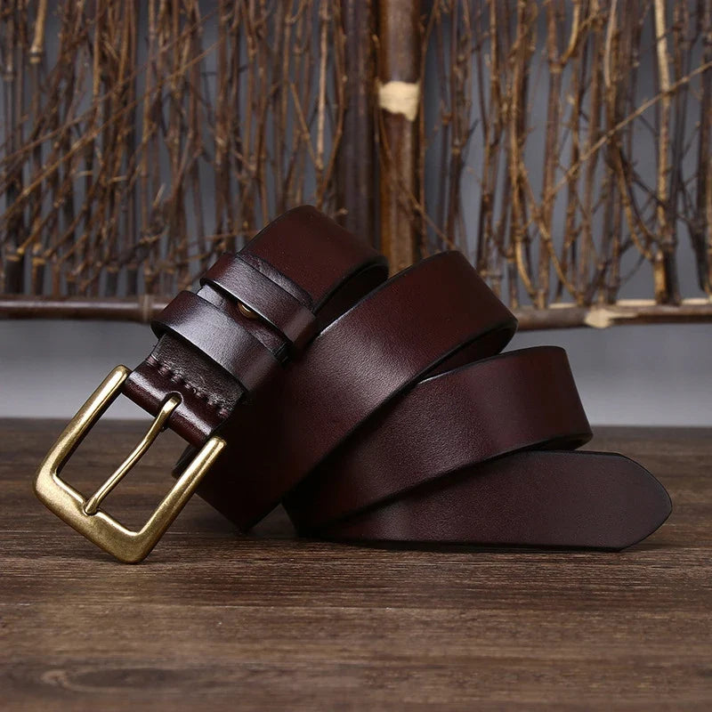 3.3CM Men's Genuine Leather Belt Luxury Designer Brass Pin Buckle Belts Pure Cowskin Vintage Strap Male Jeans for Man Women