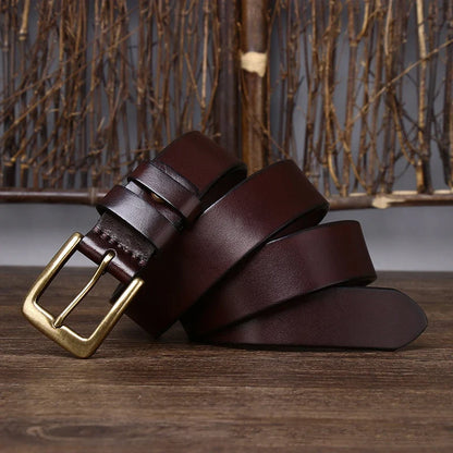 3.3CM Men's Genuine Leather Belt Luxury Designer Brass Pin Buckle Belts Pure Cowskin Vintage Strap Male Jeans for Man Women