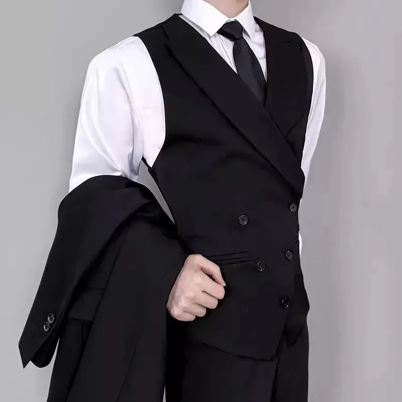 Man Waistcoat Vintgae Slim Turn Down Collar Male Suit Vest Simple Double-breasted Breathable Casual Versatile Men Vest