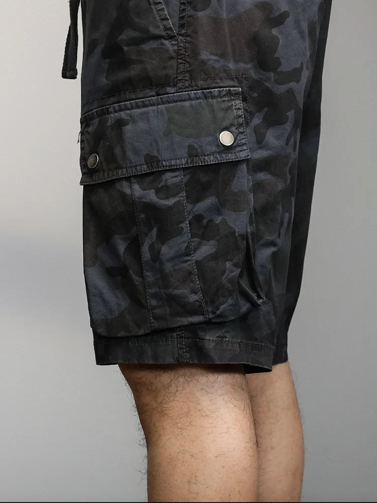 2024 Men's Shorts Camouflage Grey Summer Casual Elastic Waist Knee Length Camo Cargo Short Men Stretch Drawstring Cotton Bermuda