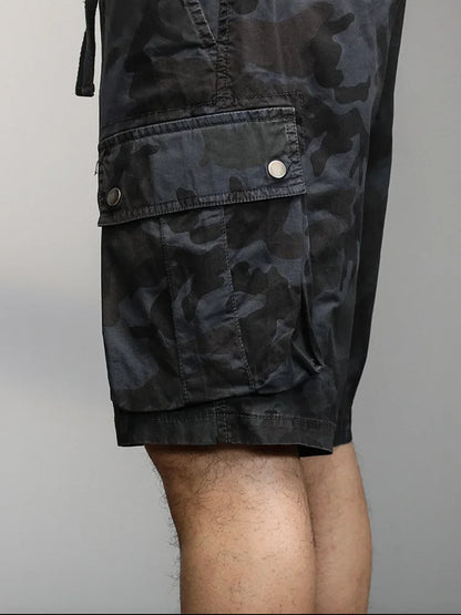 2024 Men's Shorts Camouflage Grey Summer Casual Elastic Waist Knee Length Camo Cargo Short Men Stretch Drawstring Cotton Bermuda