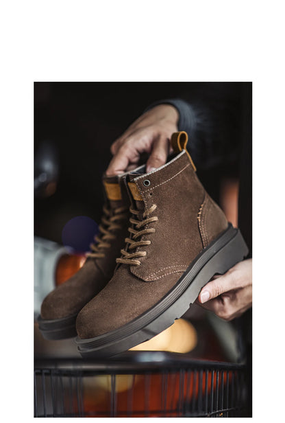 Maden New Vintage Brown Winter Work Boots Casual Suede High-top Boots Thick Soles Round Toes Shoes Men's Shoelaces Boots