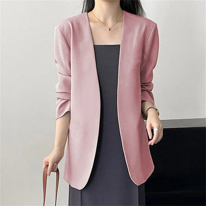 Fashion New Solid Casual Joker Women's Blazer Spring Autumn No Placket Cardigan Suit Jackets V-neck Long Sleeve 19-Color Coats
