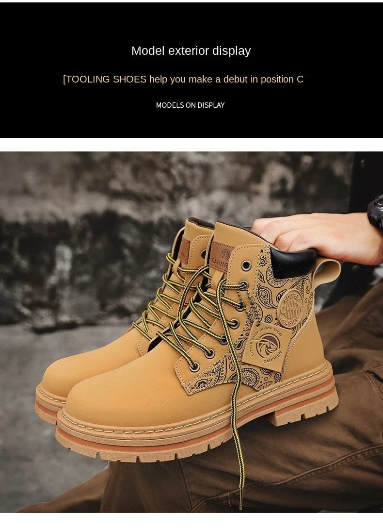 Four Seasons Men's Professional Motorcycle Riding Boots Large Size High Top Casual Leather Boots Fashion British Anti-skid Boots