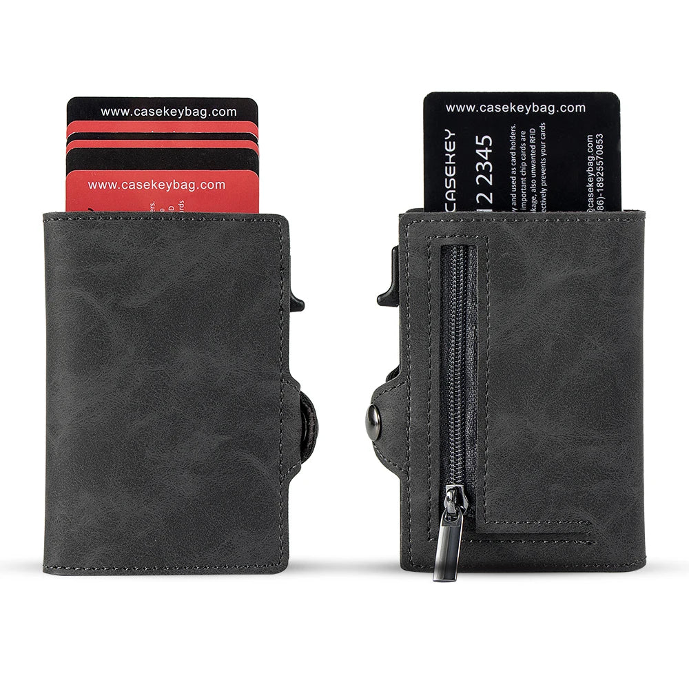Men Card Holder Premium Vintage Leather Pop Up Cardholder Slim Minimalist Money Clip Smart Wallet with Coin Purse
