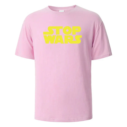 Stop Wars Printing Men‘s T-shirt Street Casual Breathable Tees 100% Cotton Funny Tops Street Oversized T-Shirts For Men Women