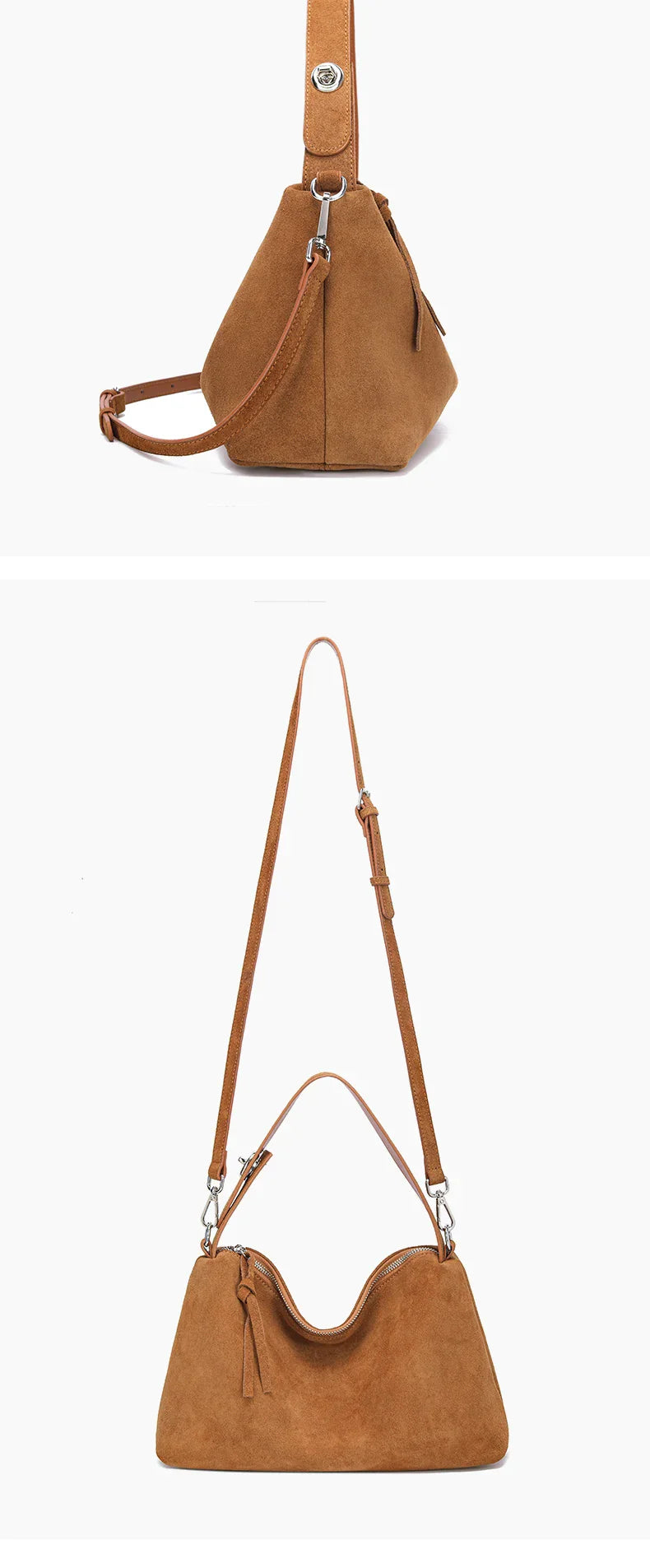 Fashion Autumn Winter Big Boston Tote Soft Matte Suede Cow Leather Women's Handbag Shoulder Crossbody Bag For Women Grey Brown