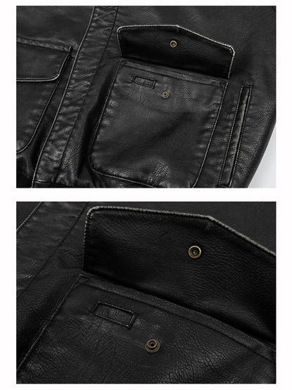 Spring Cool Handsome Oversized Vintage Distressed Black Pu Leather Jacket Men Pockets Luxury Designer Clothes 2024