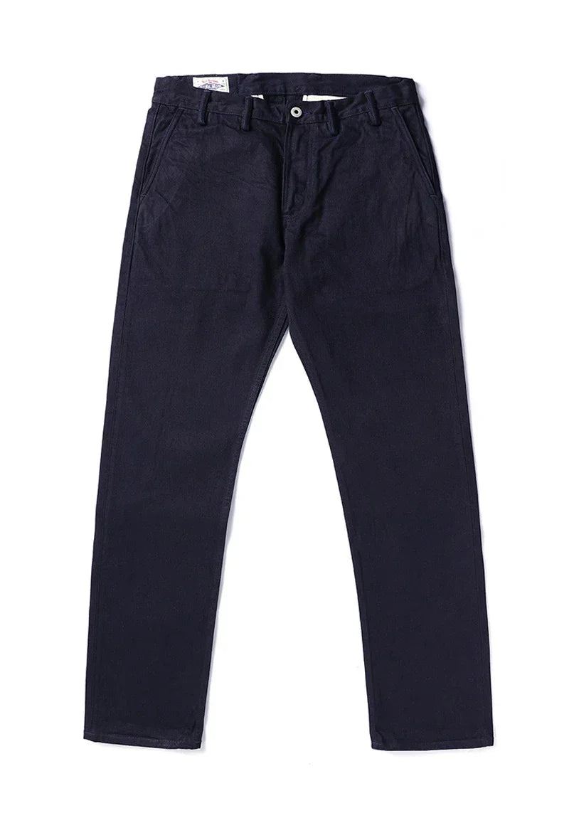 Blue-Black Officer Trousers Slim Straight Fit 14oz Indigo Selvedge Denim Jeans