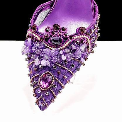 Women High Heel Party For Purple Color Shoes and Bag Set Rhinestone Handbag Italian Design Wedding INS 2025