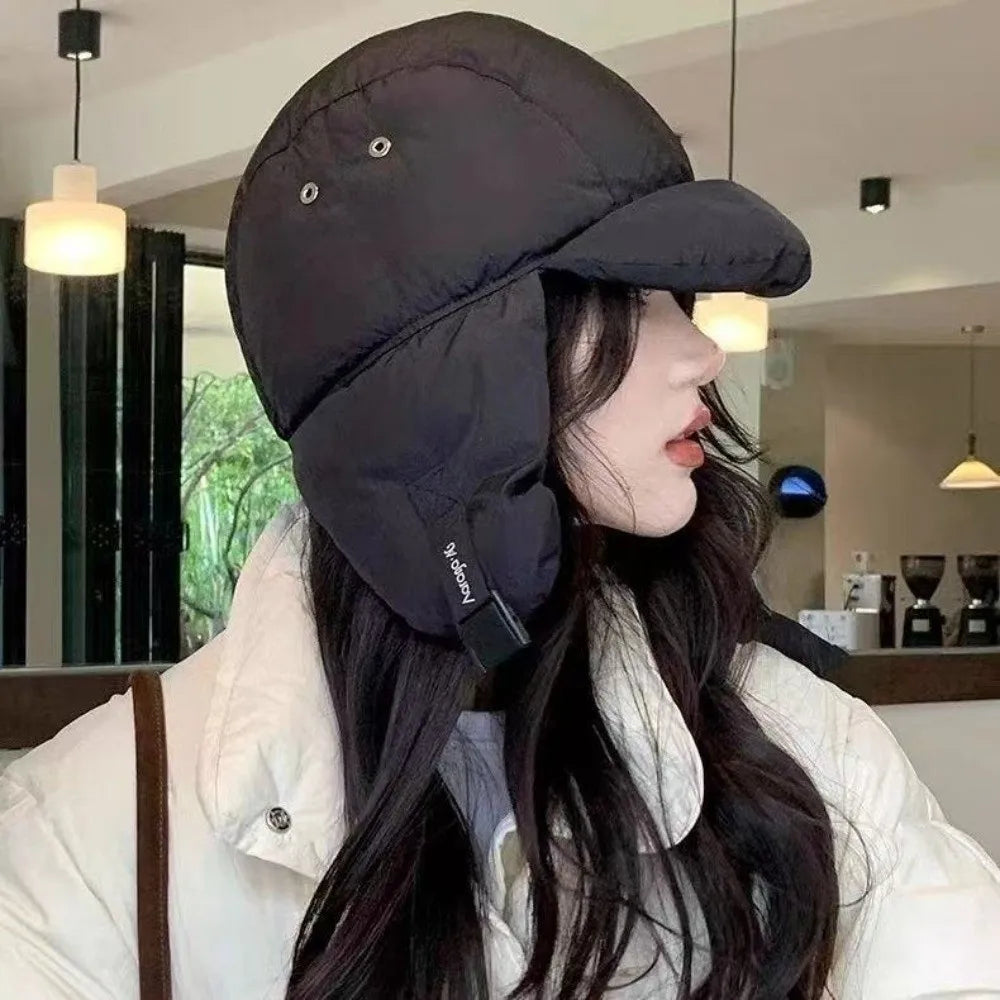 Solid Color Padded Bomber Hats Ear Flaps Thermal Padded Windproof Cycling Cap Korean Version Retro Style Ski Pilot Cap Riding