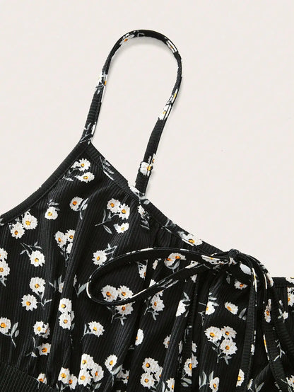 New fashion floral elegant sleeveless thin strap camisole dress