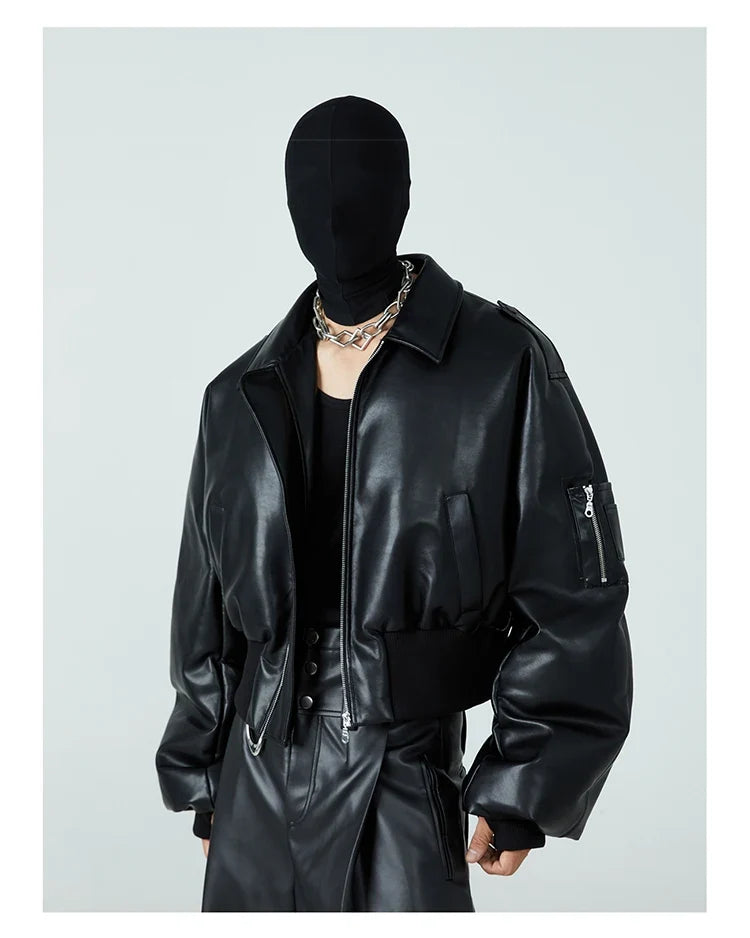 Autumn Winter Short Thick Warm Black Pu Leather Jacket Men with Long Sleeve Zipper Casual Luxury Designer Clothes