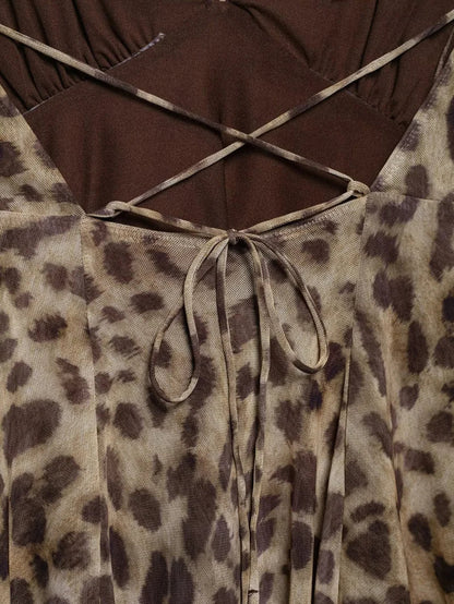 2025 Summer New collection Women's vacation Style printed silk mesh sexy V-neck halter short Dress Hot Girl Dress