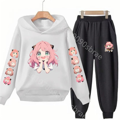 Children's Suit Hoodies Top+Bottom Girls pink Boy black Age 3-12 Coat Casual Toddler Sweatshirt  Anime Spy X Family Clothing