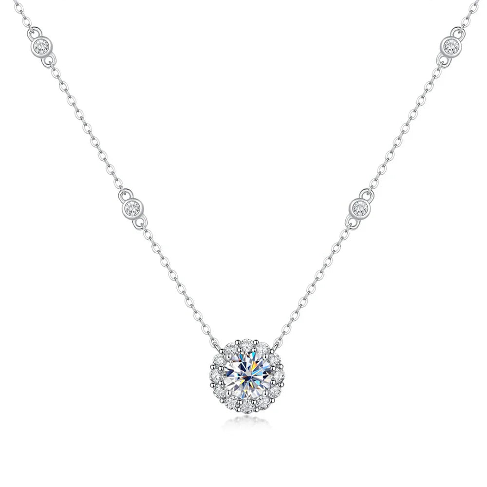 1CT GRA Certified Moissanite Necklace for Women Lab Created Diamond 925 Silver Pendants 18k Gold Plated Jewelry