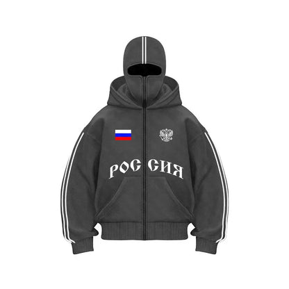 Russia Hot Sale Vintage Double Zip Hoodies Y2K Clothes Men Hip Hop Lettering Graphic Oversized Hoodies Sweatshirts Casual Jacket
