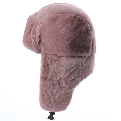 Winter Women Soviet Badge Bomber Hat Warm Faux Rabbit Fur Pilot Ushanka Windproof Thermal Earflap Hats For Men Ski Caps