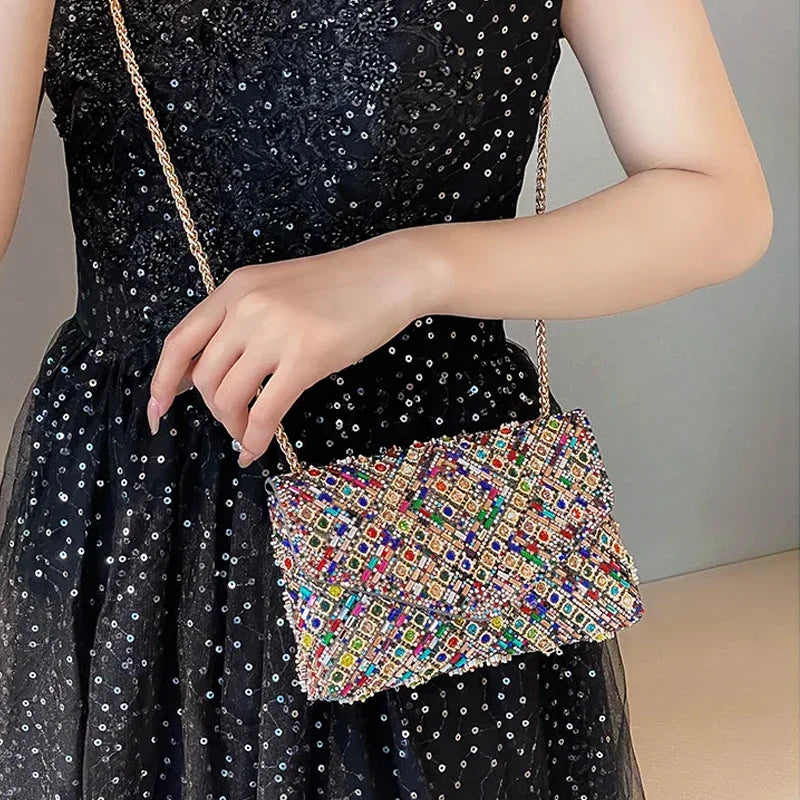 Rhinestone Evening Clutch Bag 2025 Diamond Women Banquet Party Wedding Fashion Messenger Purse Chain Small Shoulder Bag